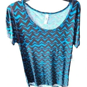 Lularoe XS  Classic T shirt turquoise blue &‎ brown geometric. Rayon & stretchy.